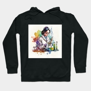 Watercolor illustration of Woman scientist working in the lab Hoodie